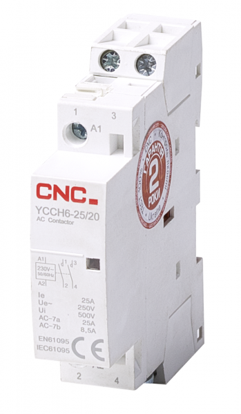 Пускач модульний YCCH6-25, 2P, 220В, 1NO+1NC, 25A, CNC