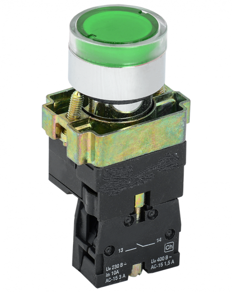 Кнопка LAY5-ВW3361 зеленая с подсветкой 22ø NO CNC