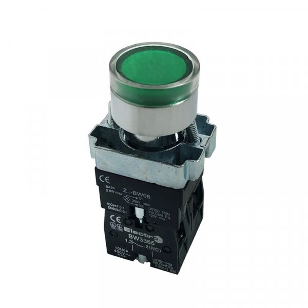 Кнопка PB2-ВW3361 (3365) зелена 22mm NO з LED підсвічуванням Electro