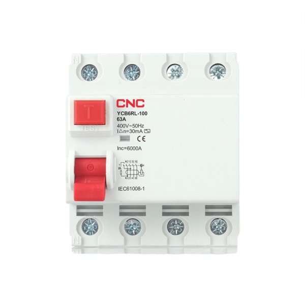 Дифференциальное реле УЗО YCB9RL-100, 80А, 3P+N, 6кА, 30мА, CNC