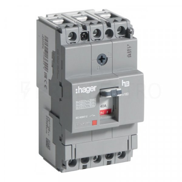 Автоматичний вимикач HDA040L x160, In=40А, 3п, 18kA, Hager