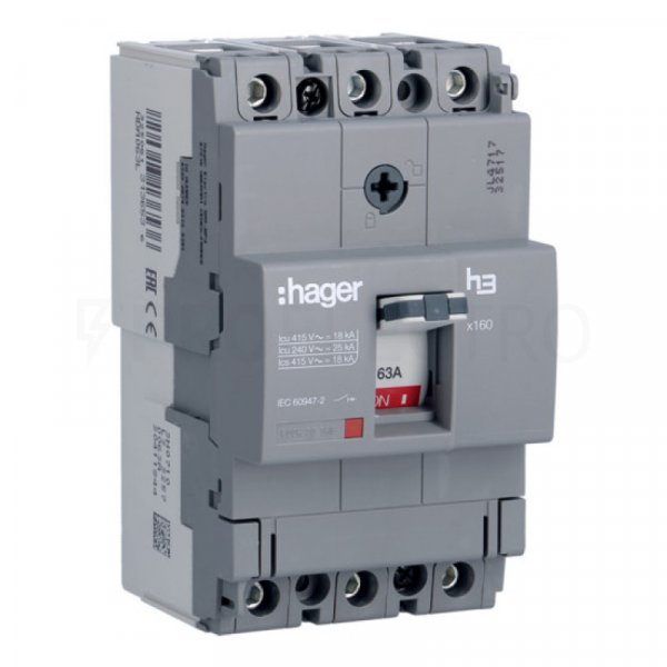 Автоматический выключатель HDA063L x160, In=63А, 3п, 18kA, Hager