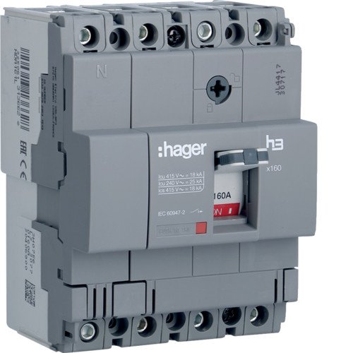 Автоматичний вимикач HDA161L x160, In=160А, 4п, 18kA, Hager