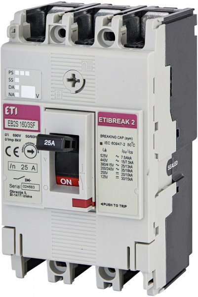 Автоматический выключатель ETI 4671829 EB2S 160/3SF 25А 3P (25kA фиксированные настройки)