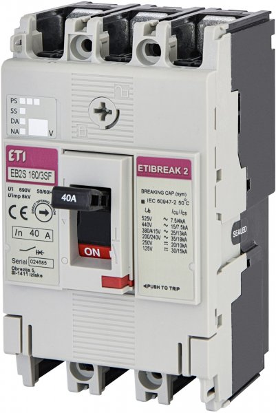 Автоматичний вимикач ETI 4671831 EB2S 160/3SF 40А 3P (25kA фіксовані налаштування)