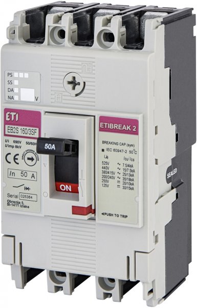 Автоматический выключатель ETI 4671832 EB2S 160/3SF 50А 3P (25kA фиксированные настройки)