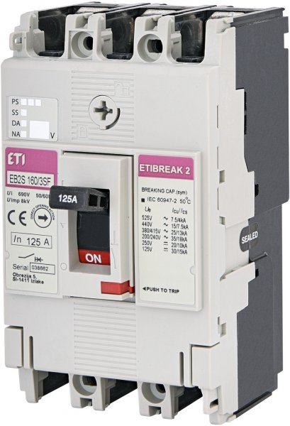 Автоматический выключатель ETI 4671836 EB2S 160/3SF 125A 3P (25kA фиксированные настройки)