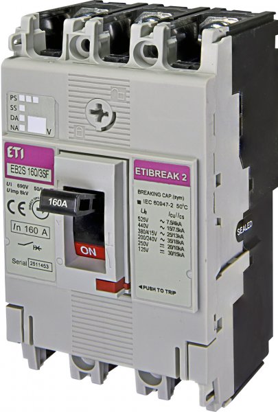 Автоматичний вимикач ETI 4671837 EB2S 160/3SF 160A 3P (25kA фіксовані налаштування)