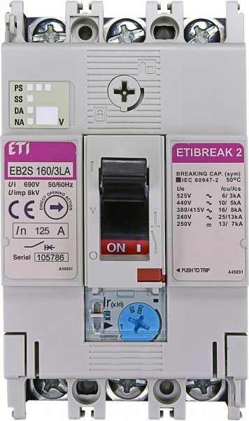 Автоматичний вимикач ETI 4671884 EB2S 160/3LA 125А 3P (16kA регульований)
