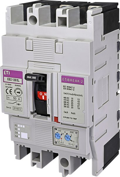 Автоматический выключатель ETI 4671023 EB2 125/3L 50А 3Р 25kA