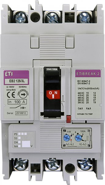 Автоматический выключатель ETI 4671025 EB2 125/3L 100А 3Р 25kA