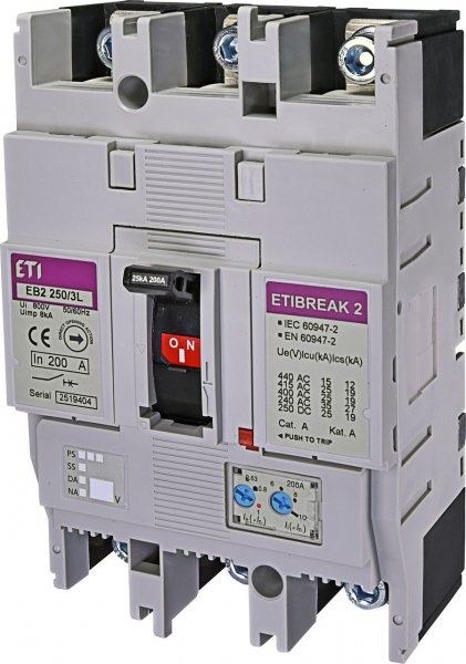 Автоматический выключатель ETI 4671072 EB2 250/3L 200А 3Р 25kA
