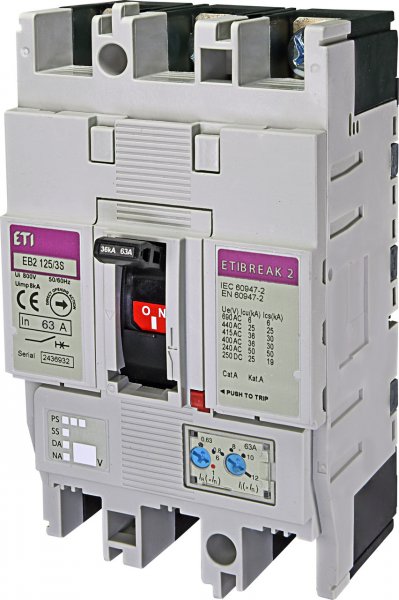 Автоматичний вимикач ETI 4671044 EB2 125/3S 63А 3Р 36kA