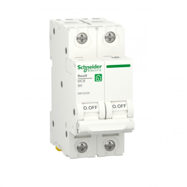 Автомат RESI9 2P 6А хар-ка В 6кА R9F02206 Schneider