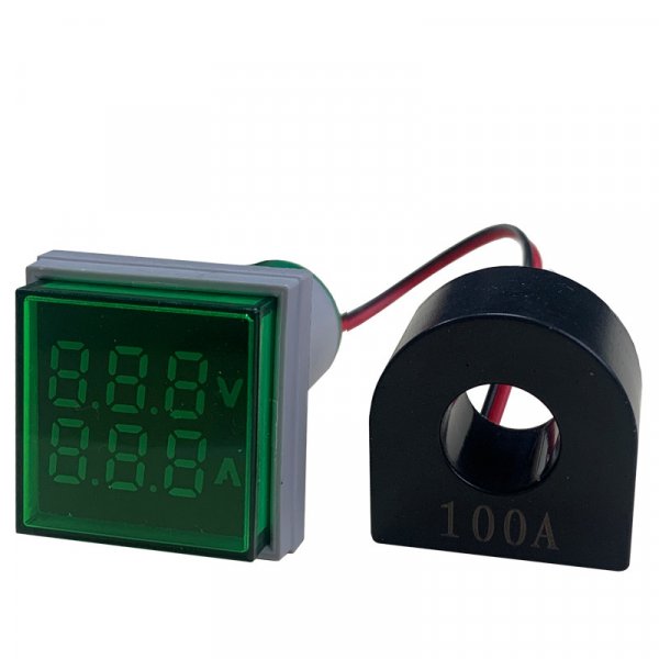 Вольтметр/Амперметр квадрат (з трансформатором), AD22-VA, зелений Electro