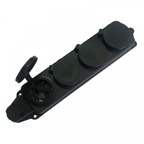 Колодка с 4 розетками наружной установки S-02DW4 с заглушками 4х2P+PE, 16А, 250В, IP44 ElectrO