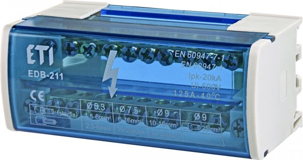 Блок розподільчий EDB-211 2p L+PE/N 125A (11 виходів), 1102301 ETI
