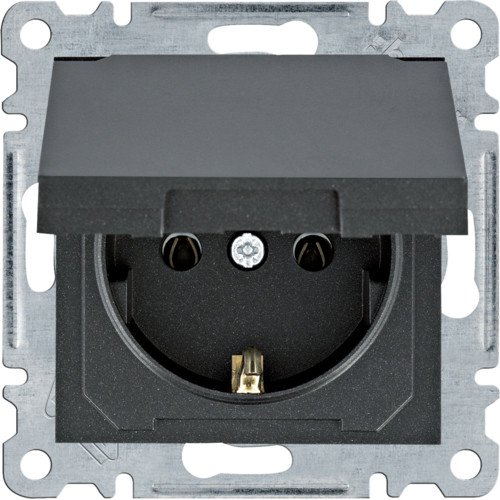 WL1153 Розетка з з/к з кришкою Lumina чорна 16А/230В Hager