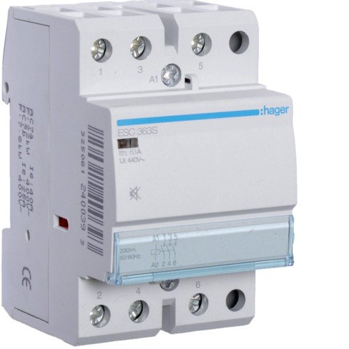 Контактор бесшумный Hager ESC363S 63A 230В 3НО