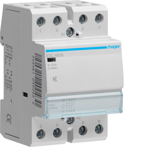 Контактор бесшумный Hager ESC463S 63A 230В 4НО