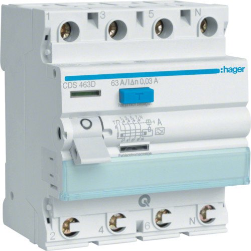 Диференціальне реле (ПЗВ) QC 4P 63A 30mA тип A CDS463D Hager