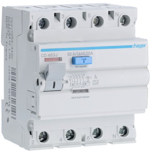 CDA463D Дифференциальное реле (УЗО) CD463J 4P 63A 30mA тип A  Hager