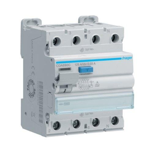 Дифференциальное реле (УЗО) CDA690C 4P 10kA 125A 30mA тип A  Hager
