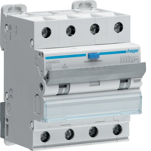 ADM482C Дифференциальный автоматический выключатель 4P 6kA C-32A 30mA тип A Hager