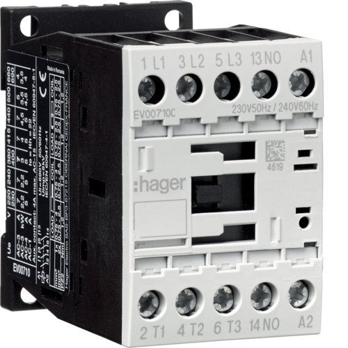 EV00710C Контактор корпусный 3P+1НО катушка 230В-АС 7А AC-3 Hager