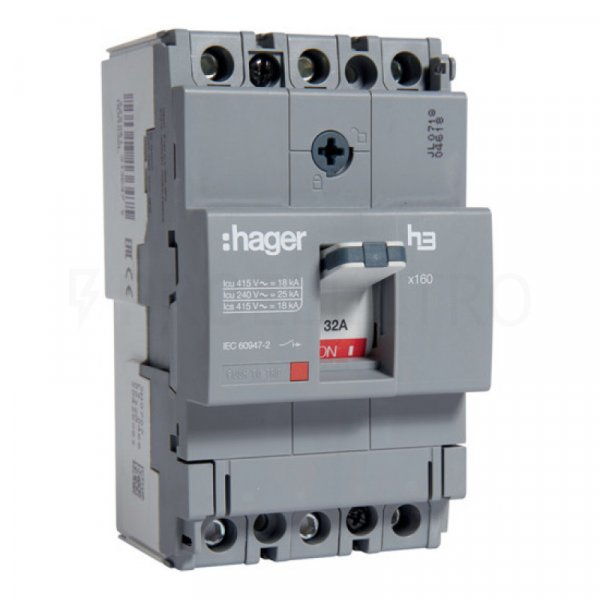 Автоматичний вимикач HDA016L x160, In=16А, 3п, 18kA, Hager