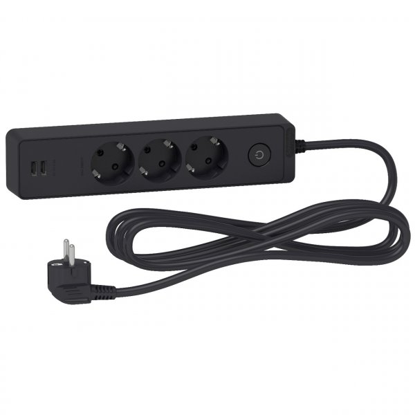ST943U3B Удлинитель на 3 розетки с заземлением + 2 USB черный 3 метра Unica Extend Schneider Electric