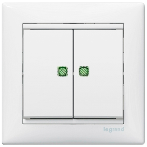 774428 Legrand Выключатель двухклавишный с подсветкой белый Valena Classic