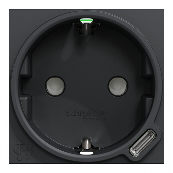 NU301754 Unica New Розетка с заземлением + USB тип С 10,5 Вт, 2 модуля, антрацит Schneider