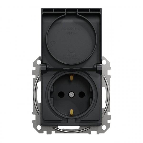 SDD114024 Розетка з заземленням зі шторками та кришкою чорний Sedna Design Schneider Electric