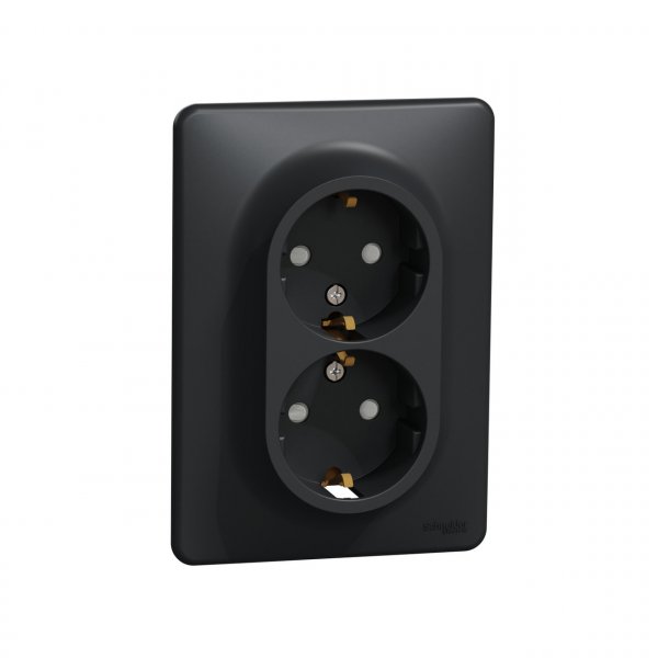SDD314221 Подвійна розетка з заземленням, зі шторками чорний Sedna Design Schneider Electric