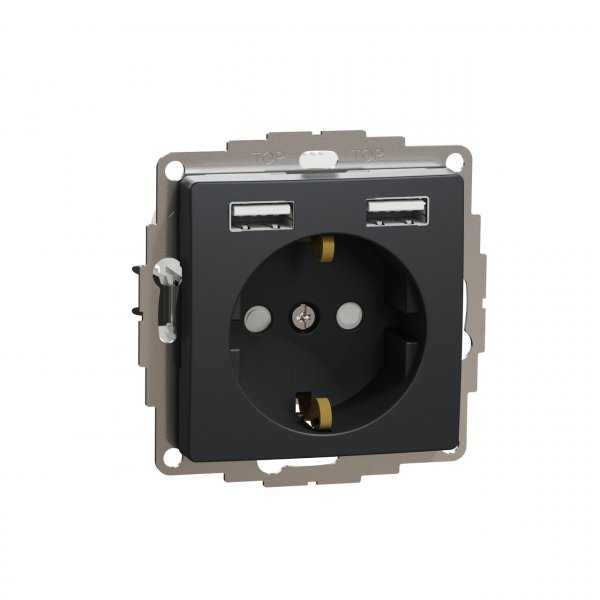 SDD114052 Розетка з заземленням + 2 USB тип А чорний Sedna Design Schneider Electric