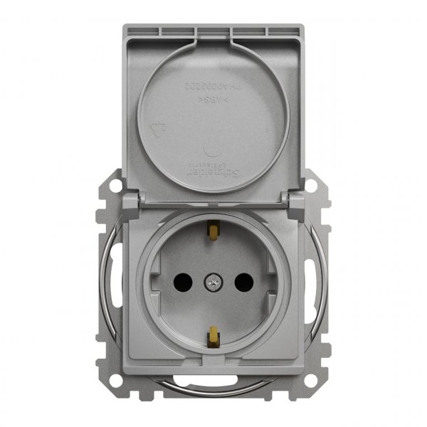 SDD113024 Розетка з заземленням зі шторками та кришкою алюміній Sedna Design Schneider Electric