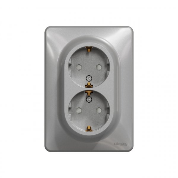 SDD313221 Подвійна розетка з заземленням, зі шторками алюміній Sedna Design Schneider Electric
