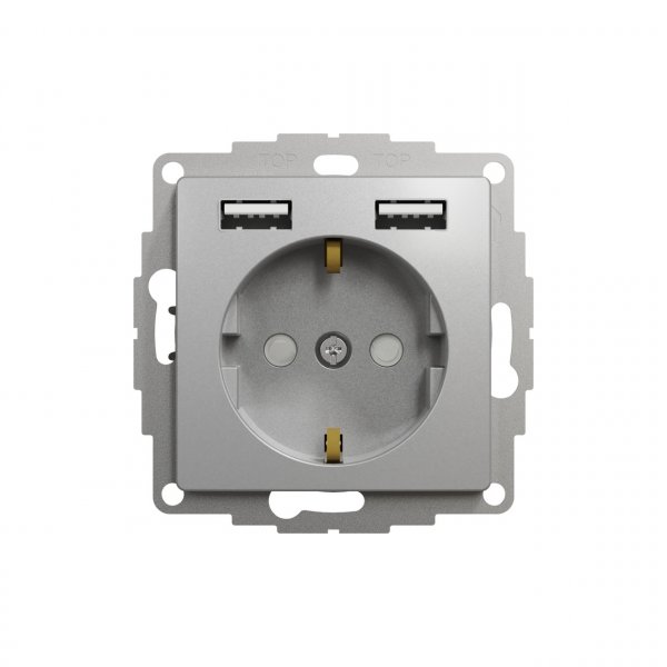SDD113052 Розетка з заземленням + 2 USB тип А алюміній Sedna Design Schneider Electric