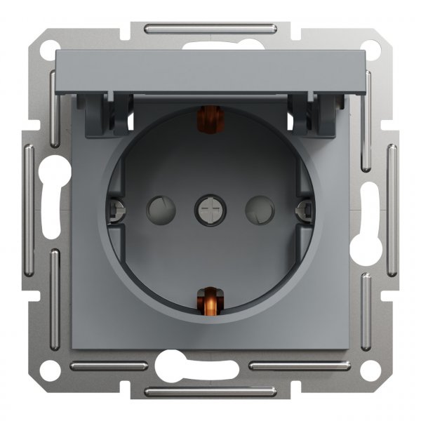 EPH3100162 Розетка с крышкой и заземлением сталь Asfora Schneider Electric