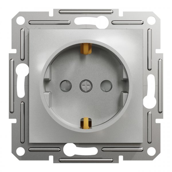 EPH2900261 Розетка с заземлением с защитными шторками алюминий Asfora Schneider Electric