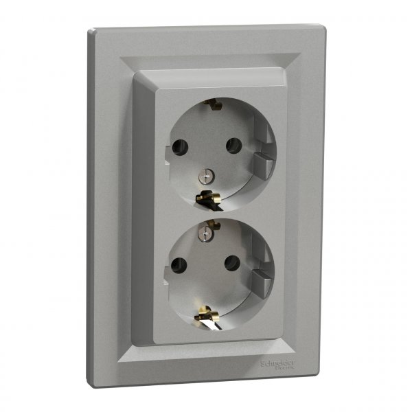 EPH9900161 Розетка двойная с заземлением алюминий Asfora Schneider Electric