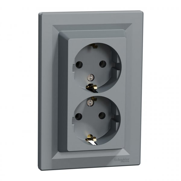 EPH9900162 Розетка подвійна з заземленням сталь Asfora Schneider Electric