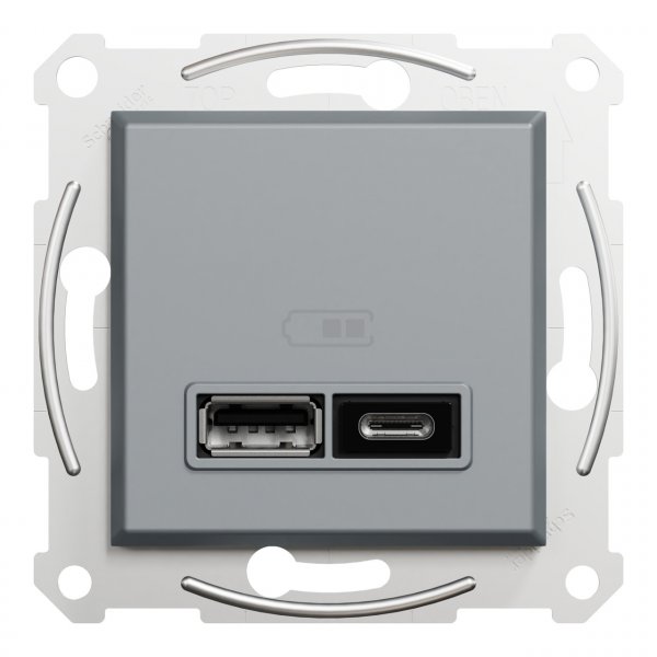 EPH2700362 USB розетка тип А+С 2,4A сталь Asfora Schneider Electric