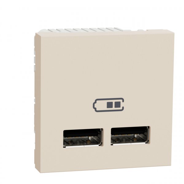NU341844 Unica New Розетка USB подвійна 2.1А 2 модуля бежевий Schneider