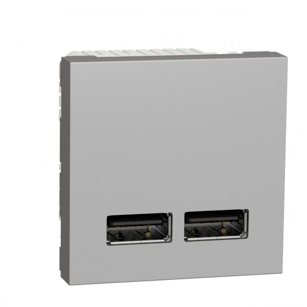 NU341830 Unica New Розетка USB двойная 2.1А 2 модуля алюминий Schneider
