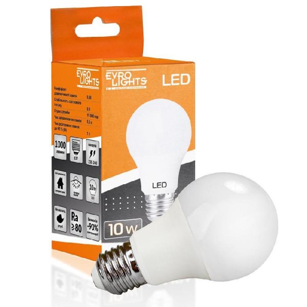 Лампа світлодіодна Evro Lights 10Вт 4200К A-10-4200-27 Е27 000058112
