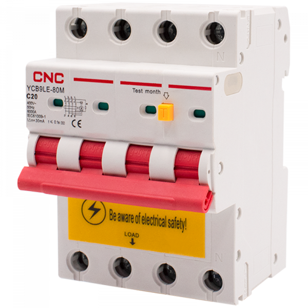 Диференціальний вимикач YCB9LE-80M 20A 3Р+N 30mA 6kA С CNC