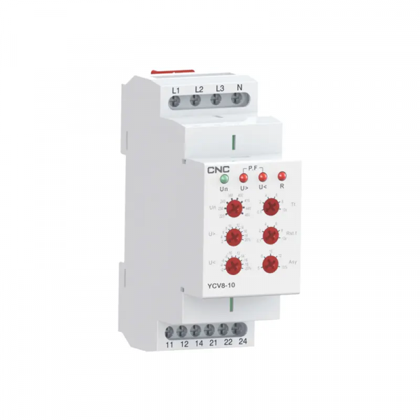 Модульне реле контролю напруги YCV8-10 M265, L1-L2-L3-N, АС 127-265В, 2 С/О - 10А АС1 250В / DC 24В CNC