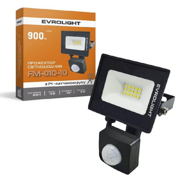 Прожектор світлодіодний з датчиком руху EVROLIGHT FM-01D-10 10W 6400К 000057039